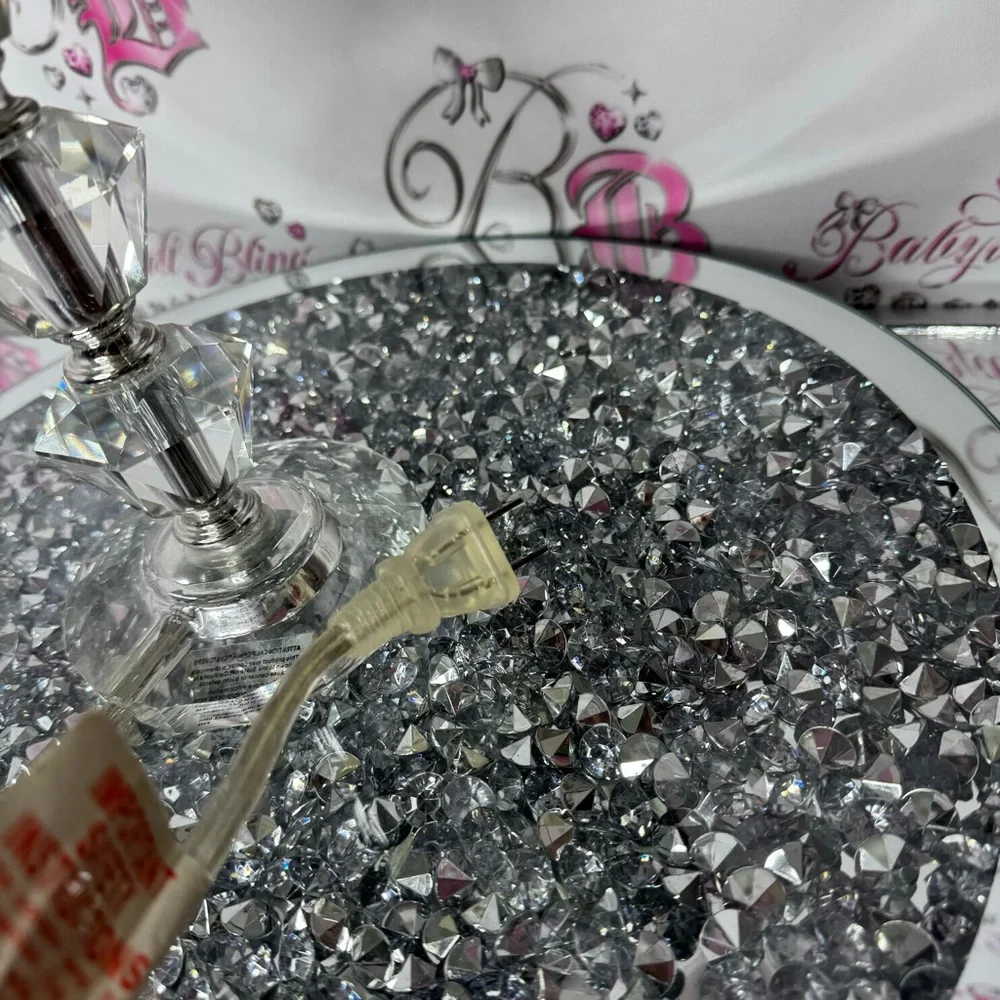 2 lamps crystal bases sparkly crystals grey lamp shade plug in wall luxury
